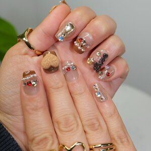 tipsy | Handmade Press-On Nails | Square Short | Beary Boujee | 3D Brown White